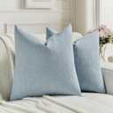 FUTEI Pack of 2 Chenille Decorative Throw Pillow Covers 20x20 Inch,Soft Cozy Faux Linen Textured Cushion Case,Farmhouse Home Decor for Couch Living Room,Denim Blue