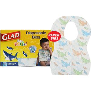 Glad for Kids Sharks Paper Bibs, 30 Count - Disposable Paper Bibs with Cute Sharks Design for Kids - Travel Bibs for Kids - Art & Craft Disposable Kids Bibs