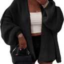 Women's Open Front Fall Sweater Lantern Sleeve Chunky Warm Long Cardigan Trendy Outerwear Coats Black (Black, M)