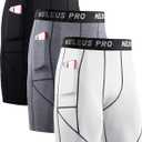 NELEUS Men's 3 Pack Running Compression Shorts with Pockets XL