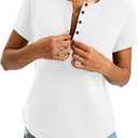 EasyGala Womens Cotton Deep V Neck Tops Low Cut Short Sleeve Henley Shirts Sexy Fitted Tees Summer Fashion Clothes 2026 (White, S)