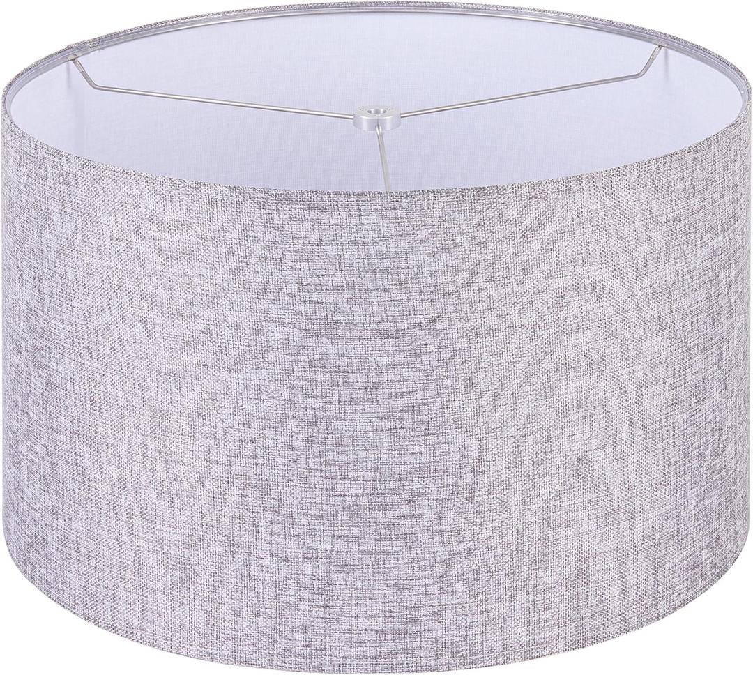 Wellmet 18"x18"x12" inches Required Lampshade Assembly for Table Lamp,Bedside Lamp, Floor Lamp, Fabric Drum Lampshade Classic Modern Style, Spider Fitter, Grey