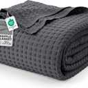 Utopia Bedding 100% Cotton Waffle Weave Blanket King Size for Bed - Lightweight, Breathable Summer Blankets Soft and Cozy, Gift for Mother’s Day Home Decor (Charcoal, 90x108 Inch)