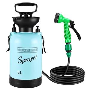 Vevitts Portable Pressure Sprayer Shower 5L for Camping with 7 Spray Modes, Hand Press Camping Shower with Hose and Shower Head, Hiking Traveling Shower Garden Sprayer Pet Shower Blue