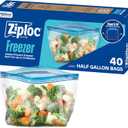 Ziploc Half Gallon Food Storage Freezer Bags, Easy Open and Close, 40 Bags Total