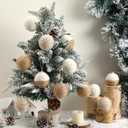 12 Pcs Neutral Burlap Christmas Ball Ornament 2.4 Inch Farmhouse Boho Jute Rope Woven Xmas Baubles Rustic Modern Natural Christmas Decorations for Home Tree Wreath Holiday Rattan Decor (White Brown)