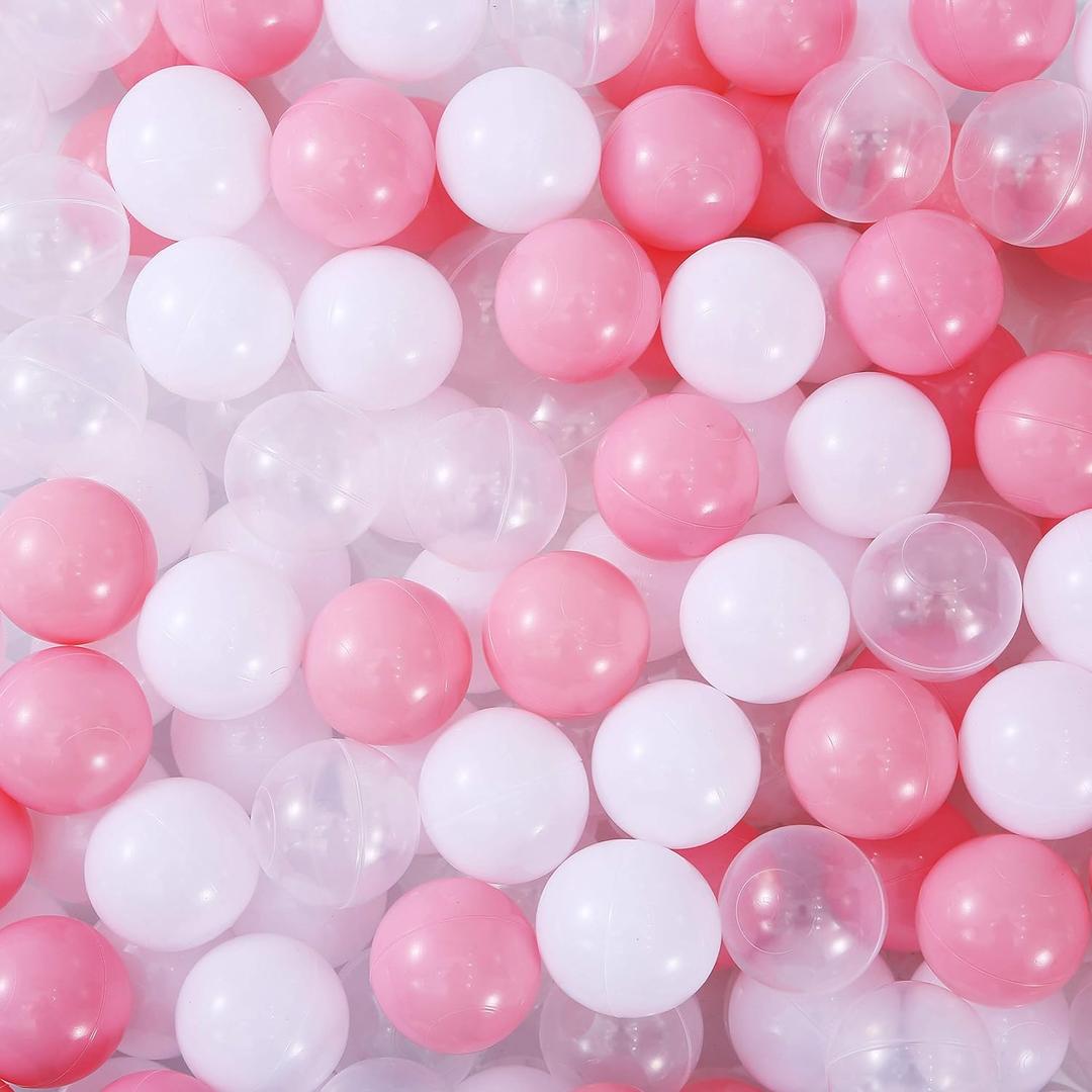Ball Pit Balls for Kids, Pool Toys Thicken Soft Plastic Balls for Ball Pit BPA Free Toddler Toy White Clear and Pink 200Pcs