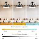 FIDGRA 48 Inch Fandelier Ceiling Fan with Light, Retractable Ceiling Fan with Lights for Bedroom Living Room Dinning Room, Chandelier with Fan 6 Speed, 3 Color Temperature-Black
