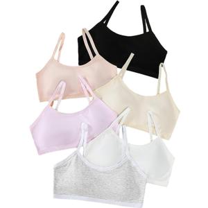 Big Girls' Adjustable Training Bra Cotton Bras Wireless Light Padded 10-16 Years (6 Colors)