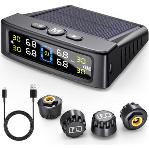 GEARGO RV Tire Pressure Monitoring System,0-99 PSI Tire Pressure Monitor System with Solar Charger,RV TPMS with 4 Sensors&6 Alarm Modes