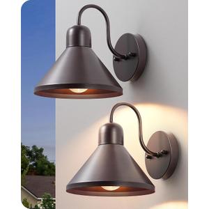 EDISHINE 2 Pack Gooseneck Barn Light, 8IN Outdoor Wall Light Fixture, Farmhouse Outside Wall Sconce, Brown Wall Mount Lantern for Porch, Entryway, Garage