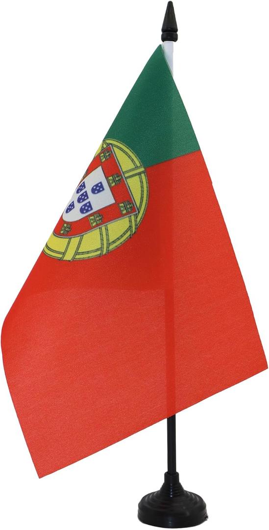 AZ FLAG Portugal Table Flag 5'' x 8'' - Portuguese Desk Flag 21 x 14 cm - Black plastic stick and base