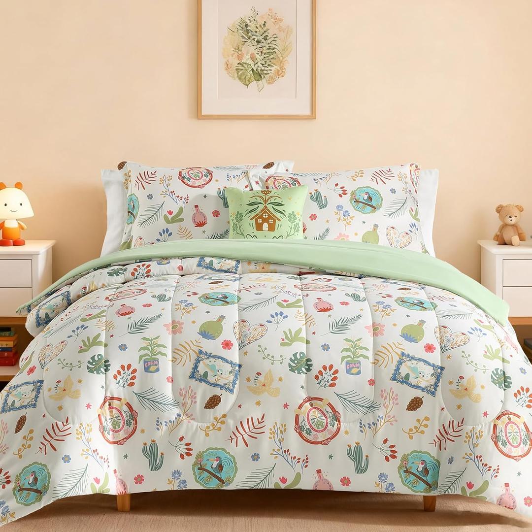 Full Size Comforter Set for Girls - 4 Pieces Forest Friends Full Bedding Sets for Kids,1 Comforter, 2 Shams and 1 Decor Pillow