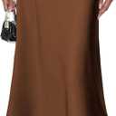 Women's Silk Satin Midi Skirt Elastic High Waisted A-Line Cheetah Print Leopard Long Skirts for Women Trendy (Brown) S