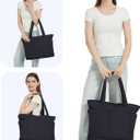 Wandering Nature Expandable Tote Bag for Women with Shoe Bag, Fits 40oz Tumbler for Carry-On Travel Work Gym (Black)