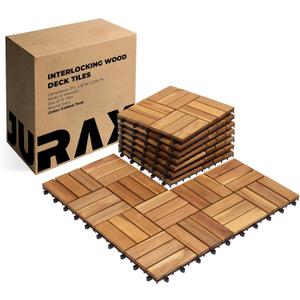Premium Patio Deck Tiles, 10 PCs 12x12 Snap Together Patio Flooring for Outdoor, Balcony, Porch, Poolside, Waterproof All Weather (Golden Teak)