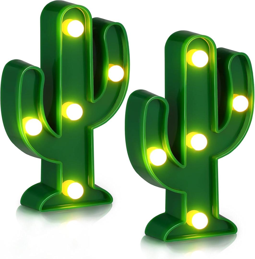 Riakrum 2 Pcs LED Night Light LED Cactus Light Mexican Party Decorations Cinco De Mayo Decorations Cute Lamp for Table Room Bedroom Party Decoration Home(4.72 x 2.76 Inch)