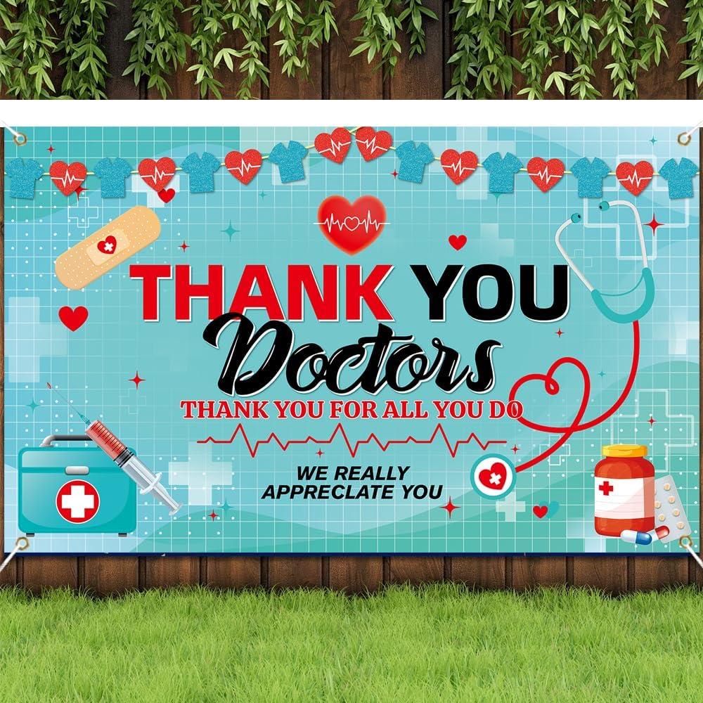 4 x Happy Doctor's Day Decorations Banner Thank You Doctors Doctors Day Backdrop Medical Theme Party Decorations Photography Background Doctor Appreciation Week Party Supplies