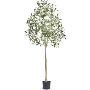 VEVOR Artificial Olive Tree, 5 FT Tall Faux Plant, Secure PE Material & Anti-Tip Tilt Protection Low-Maintenance Plant, Lifelike Green Fake Potted Tree for Home Office Warehouse Decor Indoor Outdoor