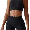 ABOCIW Womens Seamless Workout Sets Racerback Sports Bra Crop Tank Top High Waist Leggings 2 Piece Gym Yoga Outfits (Medium, Black)