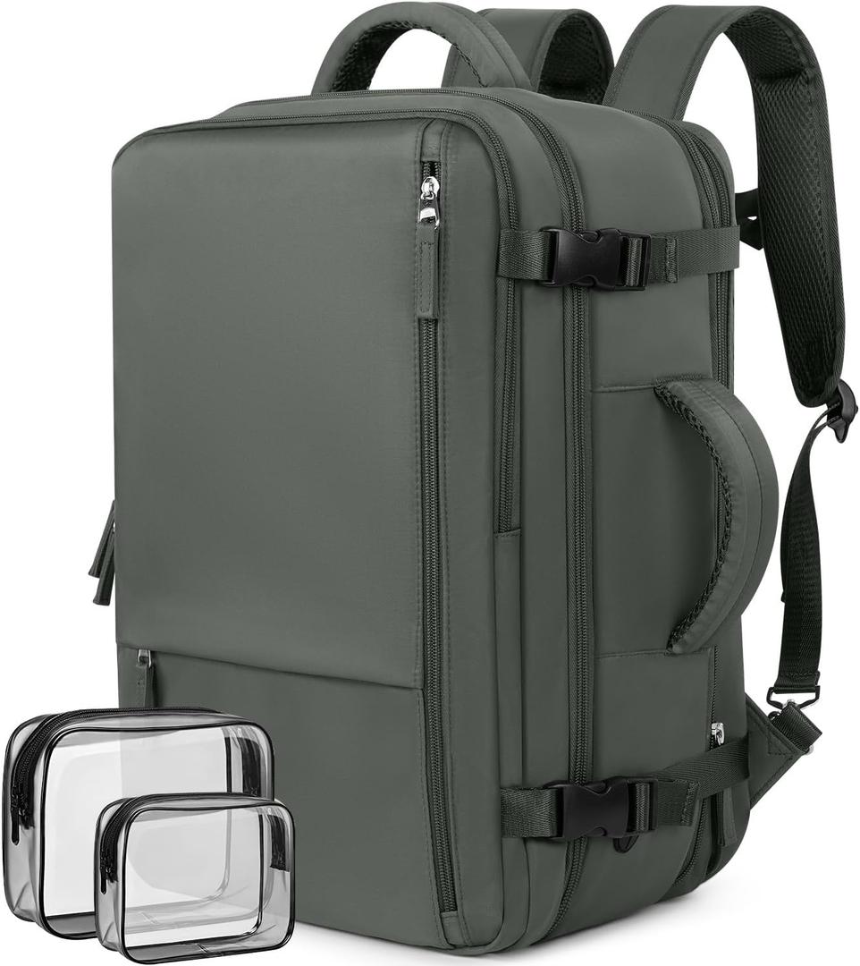 Travel Laptop Backpack Carry On Backpack for Men Women Flight Approved College School Computer Bag for Business Hiking Personal Item Backpack Fits 17.3 Inch Notebook Olive-green (X-Large)