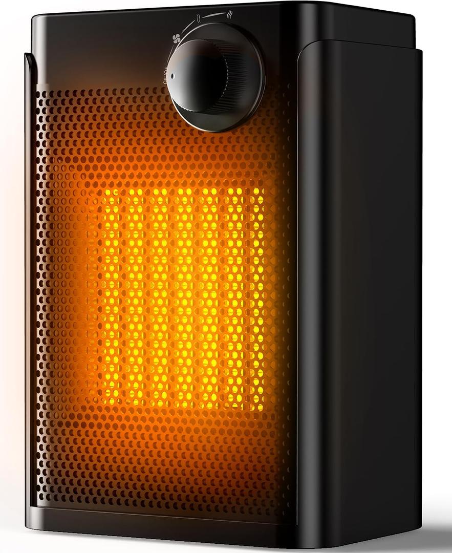 Portable Electric Space Heater, Fast Heating Space Heater, 1500W PTC Ceramic Personal Heater with Thermostat, Tip-Over & Overheat Protection, Compact for Bedroom, Bathroom, Office Desk, Indoor Use