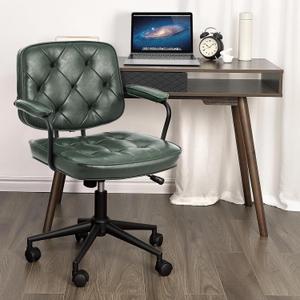 GarveeHome Office Desk Chair with Wheels, Computer Desk Chair with Armrest, Pu Leather Padded Mid-Back Ergonomic Chair, Height Adjustable, Green