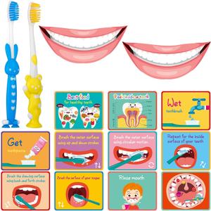 Skylety 2 Set Dentist Kit for Kids Dentist Play Set Dental Teeth Model with Toothbrush Child Dental Educational Card Standard Size Fake Brace Demonstration Teaching for Children Student(Simple Style)