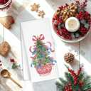 Christmas Chinoiserie Kitchen Towels Decor,Red Bow Christmas Tree Towels Gifts,Blue Lobster Christmas Hand Towels for Bathroom Kitchen,Grandmillennial Decor,16x24 Inches