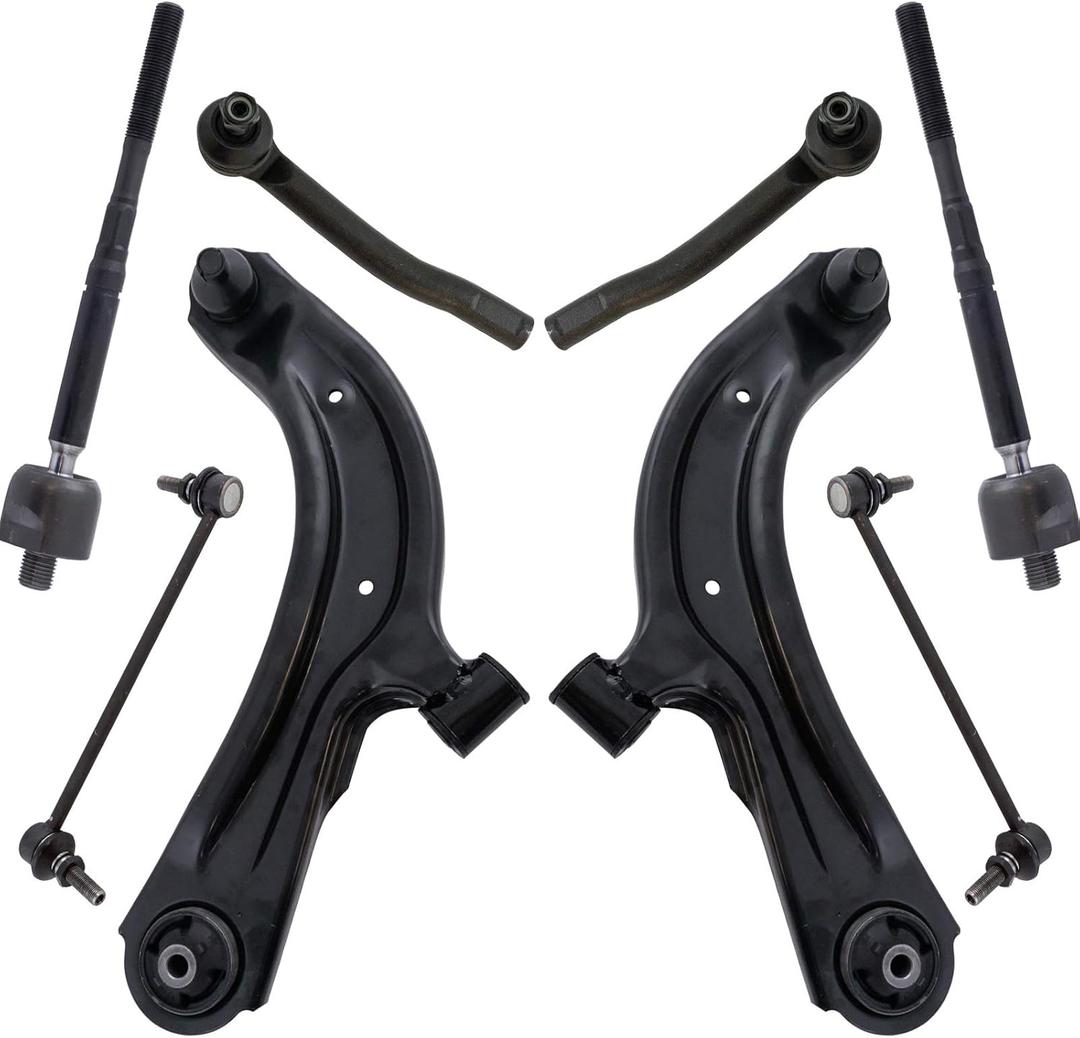 TRQ Front Steering & Suspension Kit Control Arm with Ball Joint Sway Bar Stabilizer Link Tie Rod Compatible with 2015-2018 Chevrolet City Express 2013-2019 Nissan NV200 Sentra