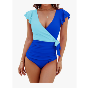 Blooming Jelly Women's Tummy Control Swimsuits Slimming One Piece Bathing Suit Ruffle Wrap V Neck Swimwear, Size -XXL