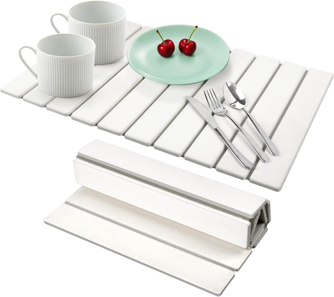 Large Stone Dish Drying Mats for Kitchen Counter, 24x16 Quick Dry Absorbent Drying Matt Kitchen Counter, Diatomaceous Earth Dish Drying Mat, Collapsible Dish Mat Dish Pads for Drying, White