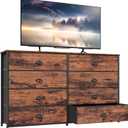 Furnulem Long Dresser for Bedroom, TV Stand for 55'' TV, Wide Storage Drawer Unit with 8 Fabric Bins, Double Dresser for Bedroom, Office, Dorm, Closet, Entryway, Wood Top (Rustic Brown)