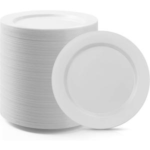 Bestluck 100PCS White Plastic Dessert Plates 7inch, Premium Hard Disposable Plates for Party, Wedding