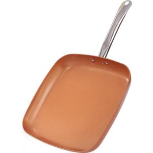 Non-Stick Copper Square Frying Pan, 12" Chef Skillet with Ceramic Coating, Oven Dishwasher Safe, PFOA-Free, Home Use for All Stoves