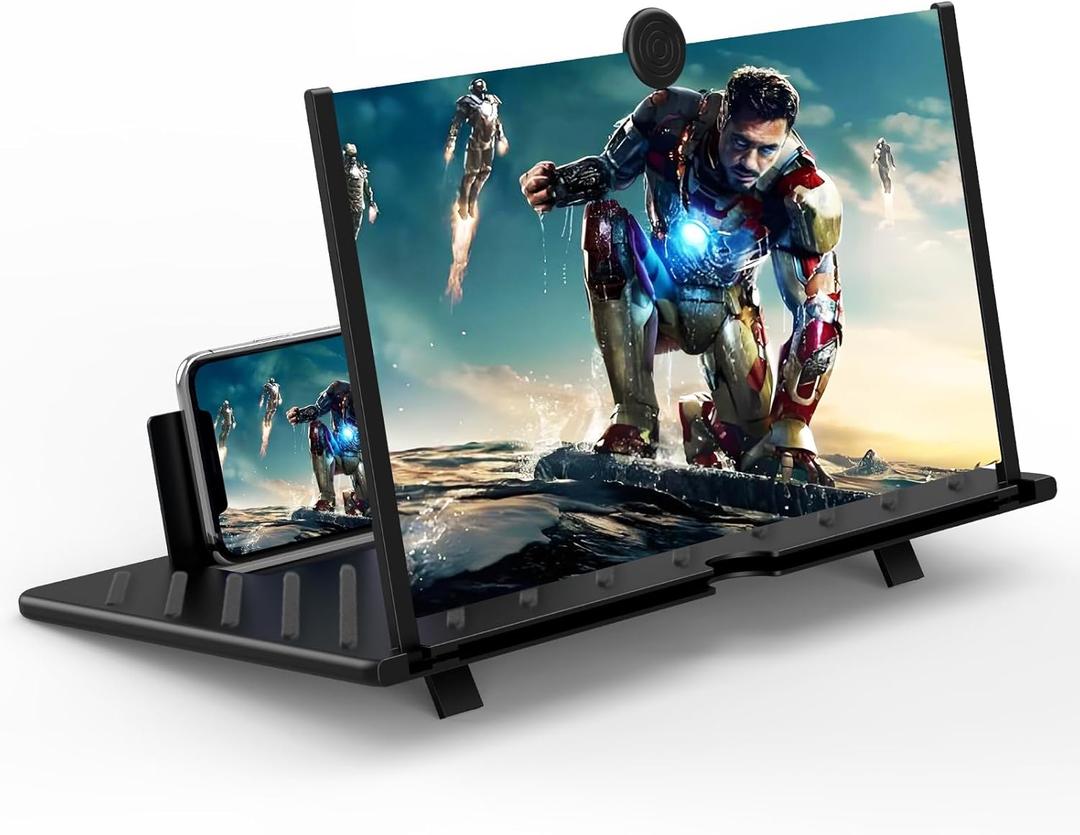 20" Screen Magnifier,3D HD Mobile Phone Magnifier Projector Screen for Movies, Videos, and Gaming,Foldable Phone Stand with Screen Amplifier,Supports All Smartphones (Black 20inch)