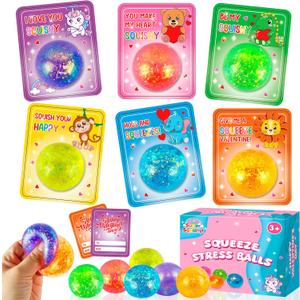Valentines Day Gifts for Kids, 30 Pack Valentines Cards for Kids with Stress Balls Stretchy Squeeze Squishy Fidget Toys, Classroom School Exchange Prize Valentine's Party Favor Goodie Bag Stuffers