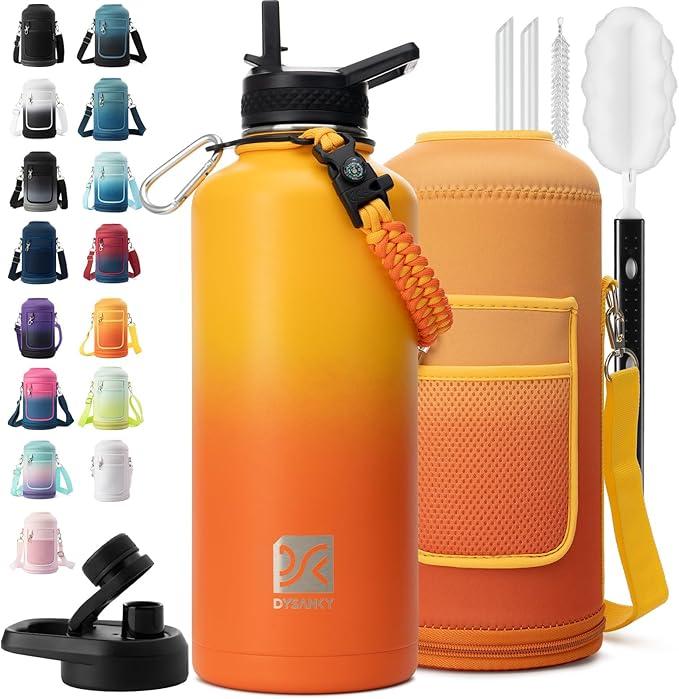1 Gallon Water Bottle Insulated | Thickened Stainless Steel Vacuum Metal Water Jug | Portable Sports Large for Gym and Hiking with Straw, Carrier Bag, Handle Strap | BPA-Free 128 oz