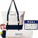 Mahjong Tile Bag and Rack Bag 3-Piece Set, Canvas Tote,Dark Blue