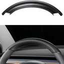 JSWAN Real Carbon Fiber Steering Wheel Cover for Tesla Model 3 2017 to 2023 Model Y 2020 to 2024 Steering Wheel Trim Cover Steering Wheel Wrap Protector Interior Accessories (Matte Black Upper Part)