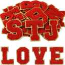 Morcheiong 26Pcs Self Adhesive Chenille Letter Patches A-Z, Chenille Letters for Clothing, Fabric, Shoes, Bags (Red)