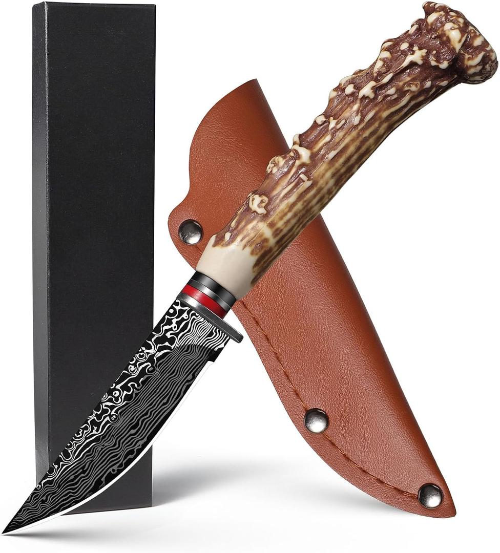 Plys Fixed blade knife with leather sheath, Handmade Forged Stainless steel,Outdoor camping,survival,Hunting knife Gifts for Men