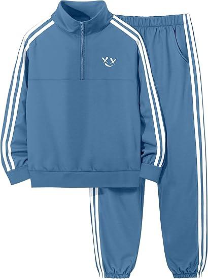 MIGU Boys Clothes for Boys Outfits Set Half-Zip Pullover Sweatshirt and Sweatpant 2pcs Boys Tracksuit (7-8, Sky Blue)
