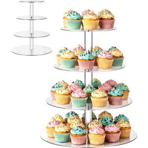 1 PCS 4 Tier Acrylic Cupcake Stand, Cupcake Tower Stand Clear Dessert Tower Large Capacity Dessert Table Display Thick Cup Cake Holder Stands for Weddings, Birthdays and Holidays