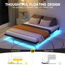 Floating Bed Frame Full Size with LED Lights and Charging Station, Metal Platform Bed, Easy Assembly No Box Spring Needed