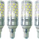 CTKcom 12W E14 LED Candelabra Light Bulb,E14 Base Corn Bulb,100 Watt Equivalent Chandelier Bulbs Daylight White 6000K,AC85-265V 1400LM Lights Bright White(Silver)4Pack