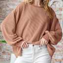 PRETTYGARDEN Womens Long Sleeve Tops 2025 Fall Fashion Shirts Trendy Clothes Casual Loose Crewneck Ribbed Knit Tunic Blouse (L)
