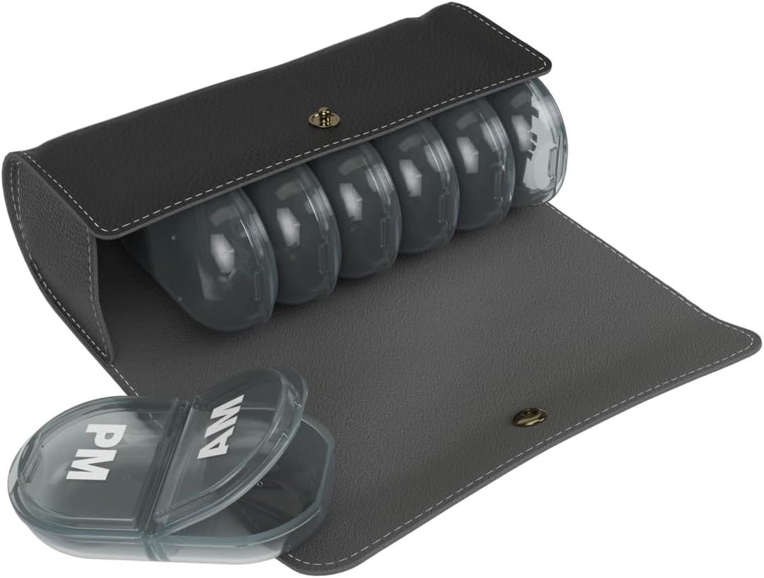 EZY DOSE Weekly (7-Day) AM/PM Pill Case, Medicine Planner, Vitamin Organizer, Pop-Out Compartments, 2 Times a Day, Black Lids, Includes Black Case, BPA Free