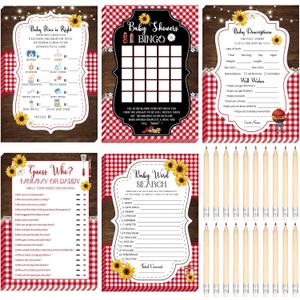 Yinder 145 Pcs BBQ Style Baby Shower Games Girl or Boy Activities Cards Baby Bingo Description and Wishes Guess Who Mommy or Daddy Price is Right Word Scramble Game