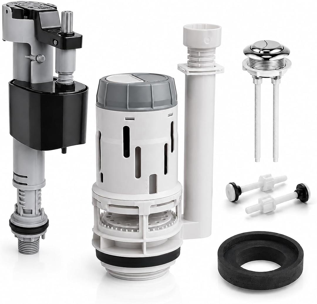 3 Inch Dual Flush Valve Replacement Kit for 2-Piece Toilets, Toilet Repair Kit Inside Tank with Fill Valve, Push Button, Gasket & Bolts, Fix Leaks, Running Toilet & Weak Flush, Water Saving